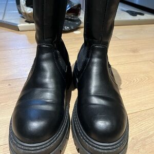 Topshop Sleek Black Moto chunky sole Boots made in Italy